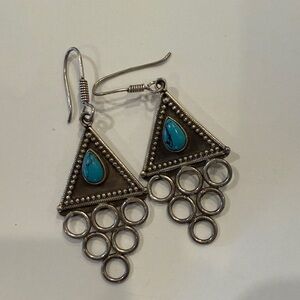 Silver and Turquoise Triangle Dangle Earrings